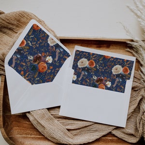 Ação de Graças, Casamento, Forro de Envelope, Azul, Laranja, Floral, Download Digital, Imprimível, A7, A6, A1, A2, Aba Euro