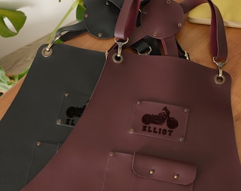 Personalized Vegan Leather Apron, Mechanic Gift, Apron with Pockets