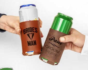 Regalos personalizados para padrinos de boda, porta latas de cuero personalizado, ideas de propuesta para padrinos, porta cerveza de cuero, favores para padrinos, regalo para él