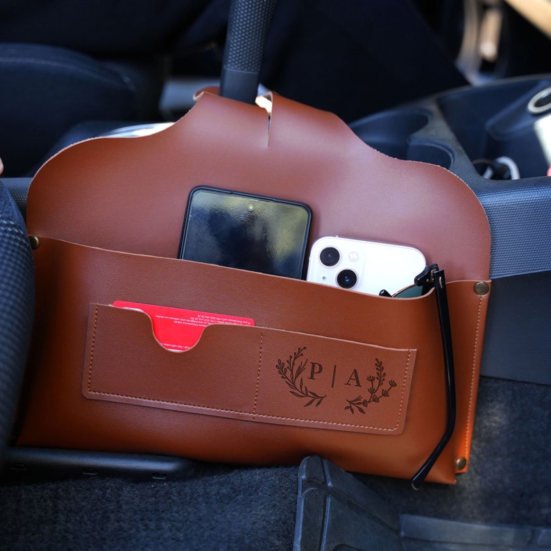 Personalized Car Organizer, First Car Gift for Her, Birthday Gift, Custom Car Accessories for Her, Sweet 16 Gifts, Leather Car Organizer image 5