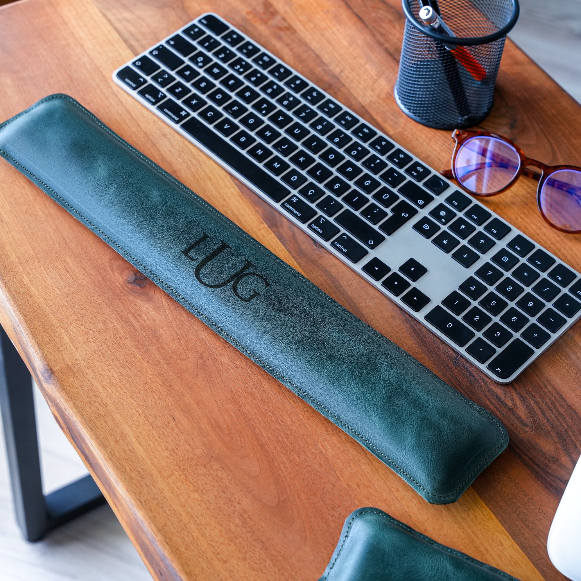 Support Clavier Inclinable Avec Repose-poignet Cuir Et Rangement Bois - Ergonomique Pour Bureau - 3