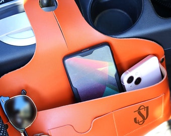 Personalized Leather Car Organizer, Handmade Car Decor