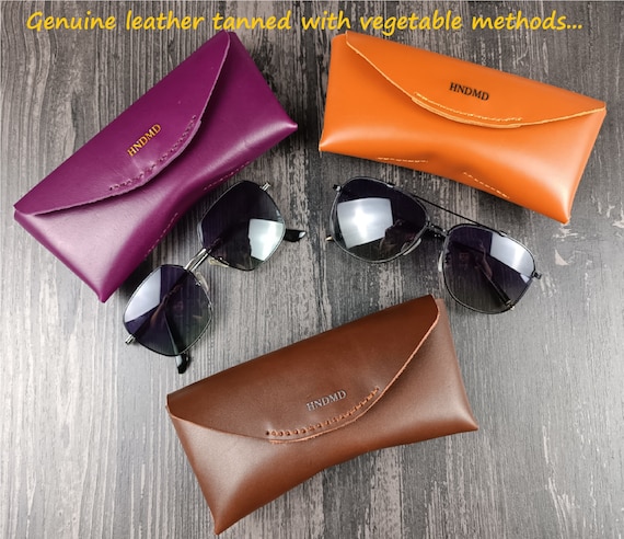 Personalized Handmade Glasses Case Vegetable Tanned Leather Eyelasses  Case Leather Sunglasses Case with Magnetic Clasp Reading Glasses