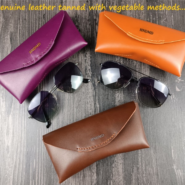Personalized Handmade Glasses Case , Vegetable Tanned Leather Eyelasses Case , Leather Sunglasses Case with Magnetic Clasp , Reading Glasses