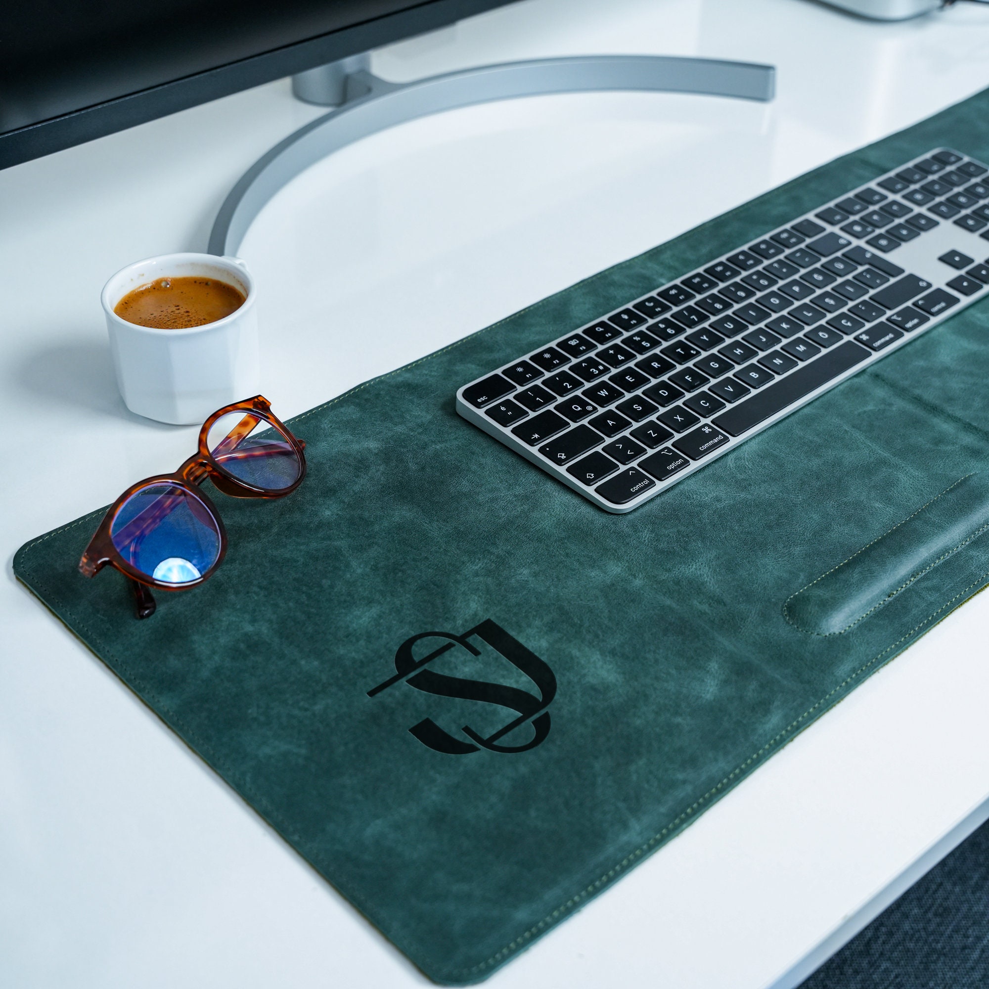 Personalized Leather Desk Mat With Wrist Rest, Custom Office Organizer ...