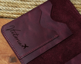 Handgefertigte Leder Passhülle, personalisierte Reisebrieftasche