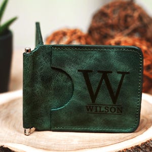Carteira de couro masculina personalizada com prendedor de dinheiro, porta-dinheiro fino personalizado, presente para ele, presente para namorado, prendedor de dinheiro gravado, carteiras minimalistas