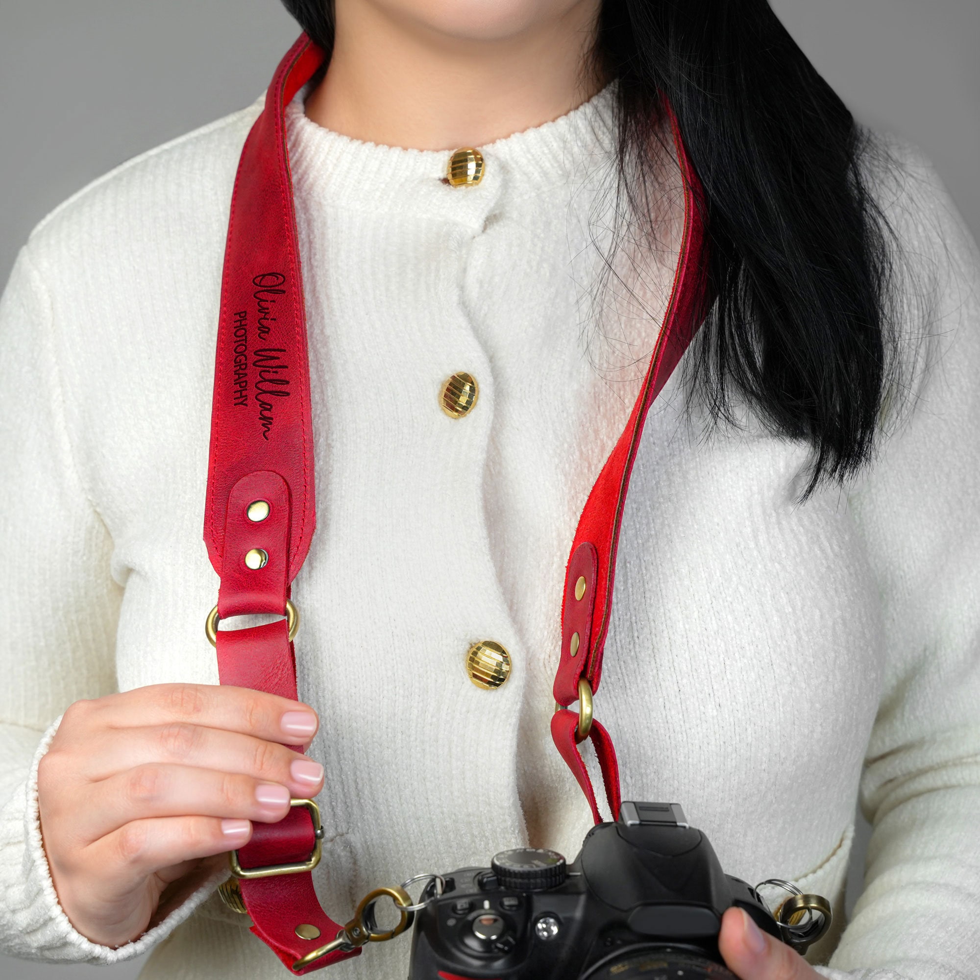 Custom Logo Leather Camera Strap, Personalized DSLR Camera Neck Strap, Photographer Logo Gift, Wedding Photography Logo Strap, Gift for Her
