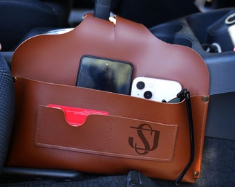 Personalized Leather Car Organizer, Sunglasses & Phone Holder, Handmade