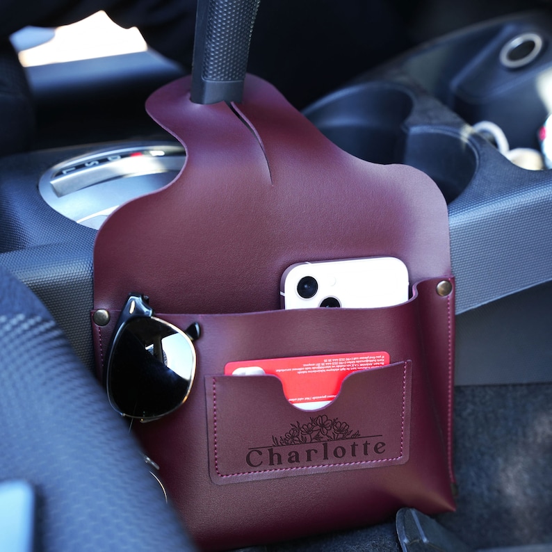Personalized Car Organizer, First Car Gift for Her, Birthday Gift, Custom Car Accessories for Her, Sweet 16 Gifts, Leather Car Organizer image 3