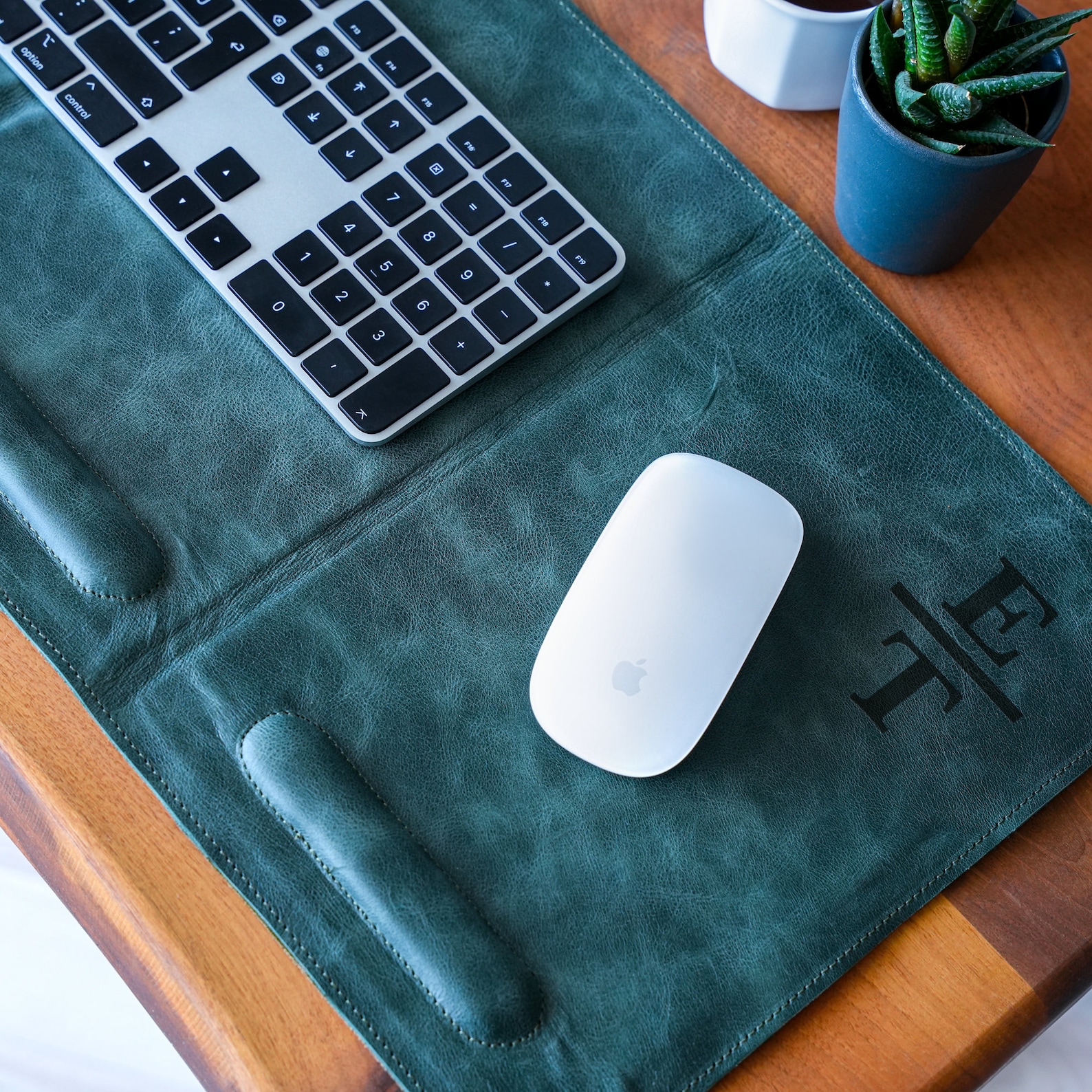 Personalized Leather Desk Mat With Wrist Rest, Custom Office Organizer ...