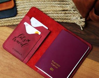 Personalized Leather Passport Holder, Handmade Travel Wallet, Anniversary Gift