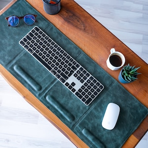 Personalized Leather Desk Organizer, Custom Mouse Pad, Keyboard Wrist Rest, Leather Desk Mat, Anniversary Gift, Office Desk Accessories