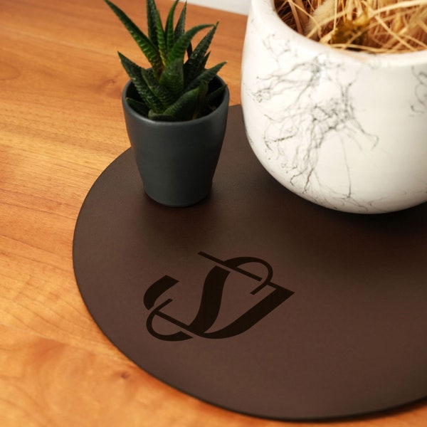 Custom Made Leather Round Table Mat , Leather Mat , Recycled Leather , Table Protector , Stylish Mat For Desk , Table Cover , Round Table