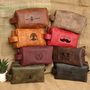 Trousse à personnaliser en cuir, trousse de toilette personnalisée, accessoires en cuir, cadeau de Noël pour lui, cadeau d'anniversaire, cadeau d'anniversaire de papa, mari