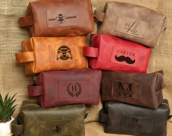 Personalized Leather Dopp Kit, Handmade Toiletry Bag