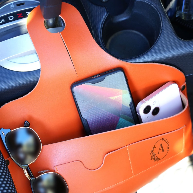 Personalized Car Organizer, First Car Gift for Her, Birthday Gift, Custom Car Accessories for Her, Sweet 16 Gifts, Leather Car Organizer image 2