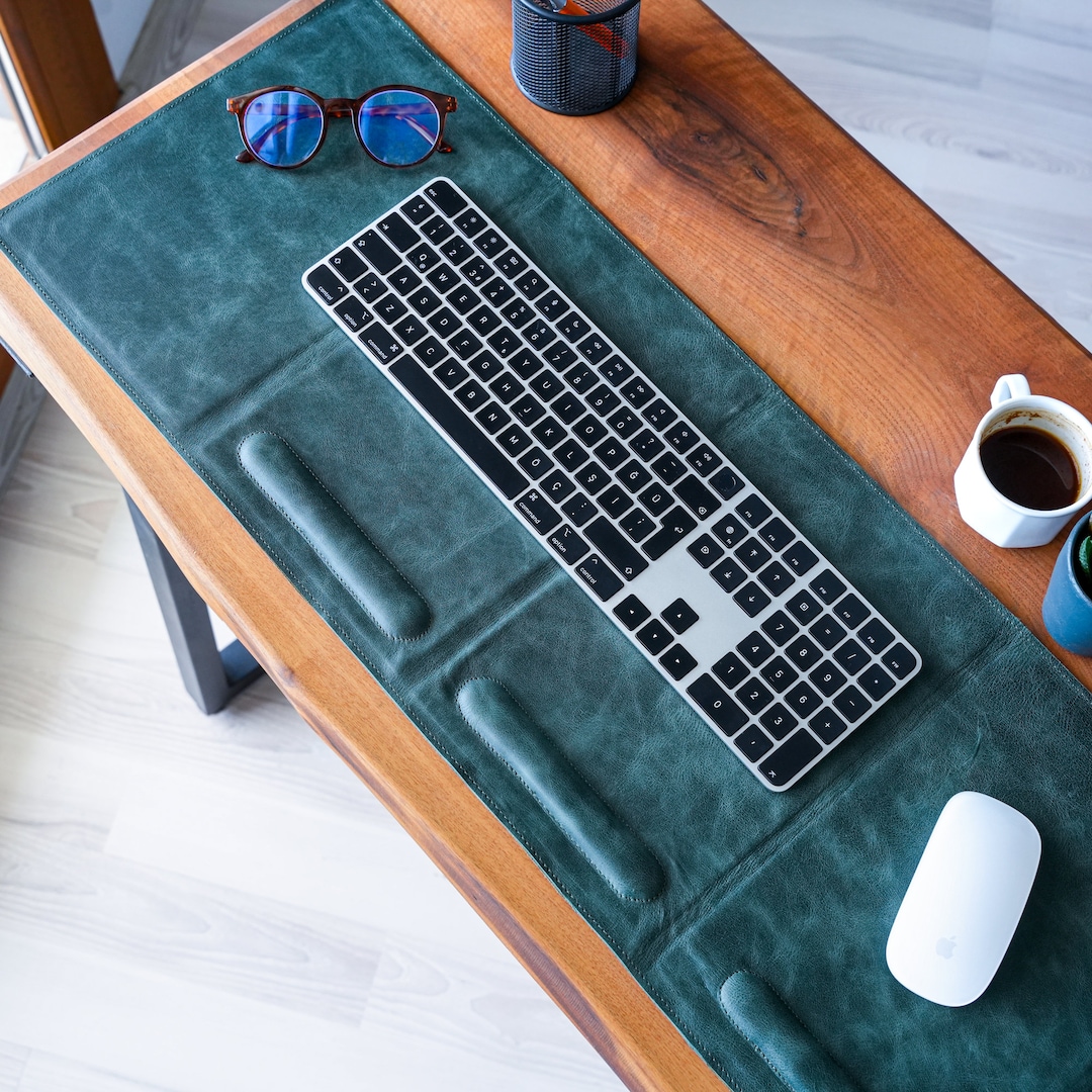 Personalized Leather Desk Mat With Wrist Rest, Custom Office Organizer ...