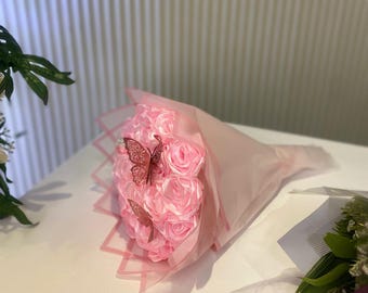 Handmade Ribbon Rose Bouquets, Bespoke Ribbon Flower Bouquets,Ribbon Rose Bouquet, Everlasting Ribbon Rose Flowers, Ribbon Bouquets
