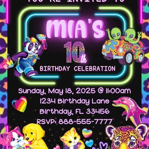 Invito di compleanno personalizzato neon anni &#39;80/&#39;90, retrò, anni &#39;80, anni &#39;90, invito di compleanno nostalgico, personalizzato