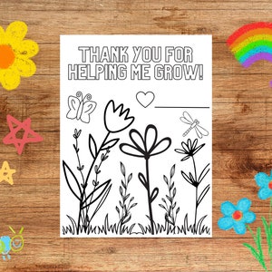 Thank You for Helping Me Grow Coloring Page, Coloring Page, Printable, Teacher Appreciation, End of Year, Digital Download, Instant Download