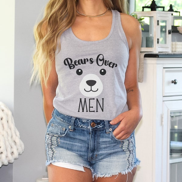 Bears Over Men Women's Rights Racerback Tank Top, Female Empowerment and Safety Tank Top, Cute Bear Tank Top, Bears or Men Tank