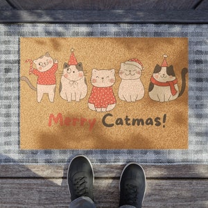 Christmas Cat Doormat Outdoor Doormat for Cat Lovers Housewarming Gift Christmas Decor Quote Doormat Coir Mat New Home Gift for the Holidays