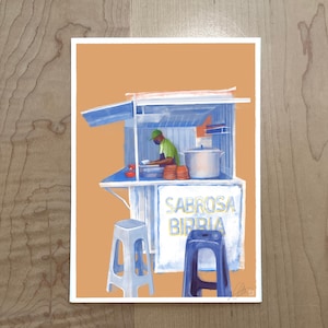 Birria Taco Street Food Art in Mexico City | 5x7, 8x10, 11x14 art print | CDMX, Mexico | Travel illustration for kitchen