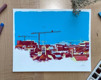 Porto, Portugal City Skyline Travel Illustration | 5x7, 8x10, 11x14 art print | Landscape digital painting
