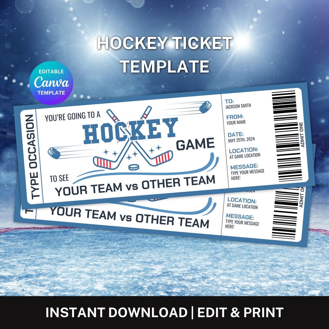 Hockey Ticket Template, Editable Sport Ticket, Hockey Game Ticket Hockey Ticket Template, Editable Sport Ticket, Hockey Game Ticket