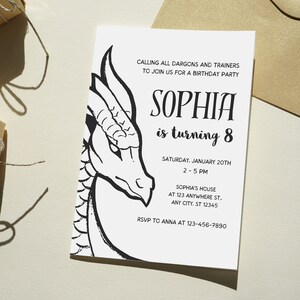 Dragon Birthday Invitation Template: Black and White Invite (Digital Download)