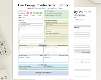 Low Energy Productivity Planner, Minimal Task Organizer for Burnout Days, Printable PDF, Letter A4