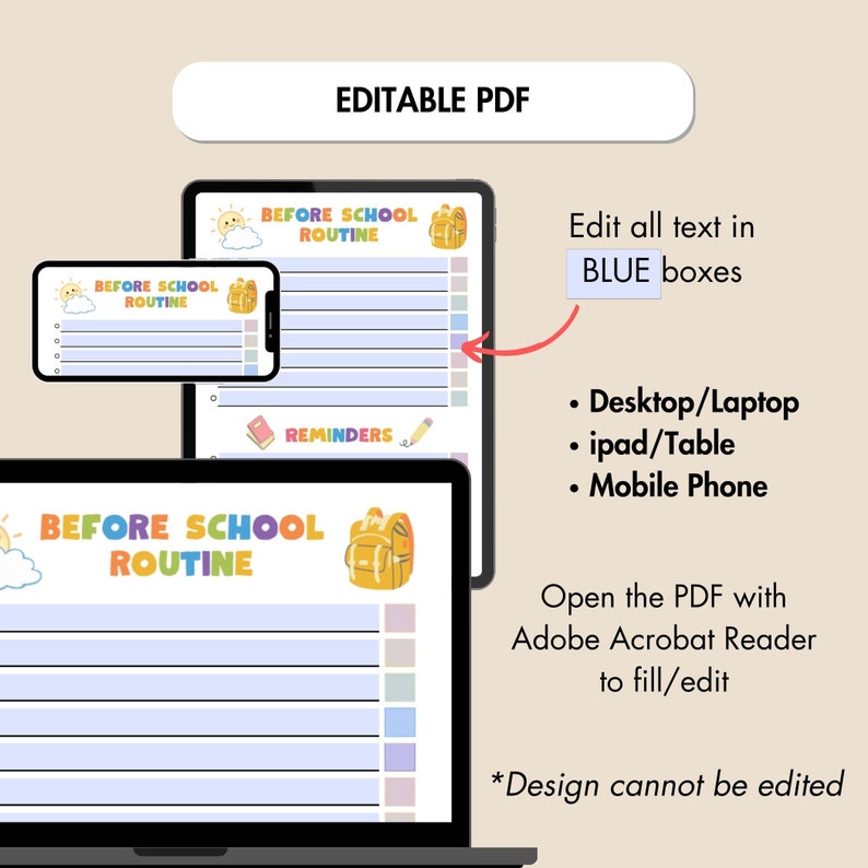 Before School Routine, Fillable Checklist, Printable Kids Daily to Do ...