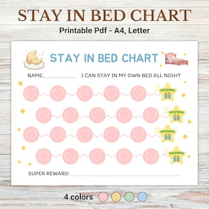 Stay in Bed Chart, Sleeping Chart Pdf, Kids Bedtime Chart, Printable Behavior Chart, Reward Chart