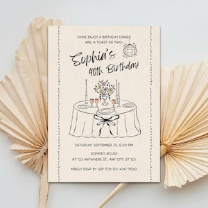 Invito per festa di compleanno, 30°, 40°, 50°, invito per cena, invito originale, invito digitale, invito disegnato a mano, modello Canva