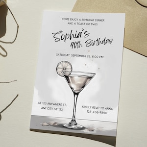 Invito di compleanno a tema cocktail, 30°, 40°, 50° anniversario, invito a cena, invito digitale originale, brindisi, drink, modello Canva