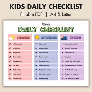 Daily Checklist for Kids, Kids Responsibility Chart, To Do list, Daily Routine, Chore Chart, To Do Checklist, Printable, Editable PDF