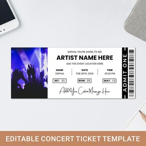 Konzertkartenvorlage, benutzerdefinierte Ereigniskarte, Geschenkidee, DIY, bearbeitbares Ticket, druckbare Canva-Vorlage, Konzerteinladung, Sofort-Download