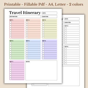 Travel Itinerary Planner: Printable Vacation Checklist (Fillable PDF)
