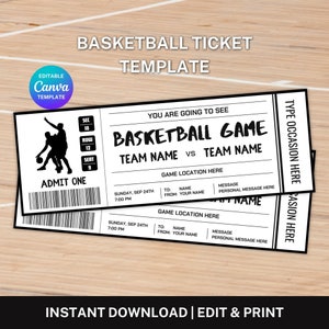 Basketball Ticket, bearbeitbare Ticketvorlage, Basketball-Spielticket, Basketball-Geschenkticket, Sportticket, Canva-Vorlage, Sofort-Download