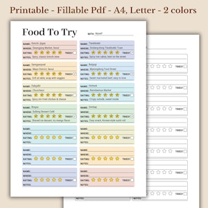 Food To Try Travel Planner, Fillable Planner Pdf, Printable Local Eats to Try, Travel Food Checklist, Travel Food List, Instant Download