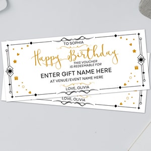 Plantilla de vale de regalo de feliz cumpleaños, boleto de evento editable, boleto de regalo, cupón de regalo de cumpleaños imprimible, boleto personalizable