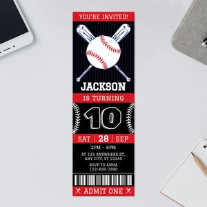 Baseball Ticket-Einladung, bearbeitbare Baseball-Einladung, Baseball-Geburtstagskarte, digitale Einladung, Überraschungsveranstaltungskarte