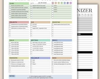Work Day Organizer, Work Day Planner, Printable Work Planner, Digital Planner, To Do List, Work Checklist, Daily, Weekly, Fillable Pdf