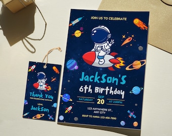 Outer Space Birthday Party Invitation, Galaxy Party Invitation Template, Boy Space Birthday, Astronaut Invite, Space, Instant Download, BD04