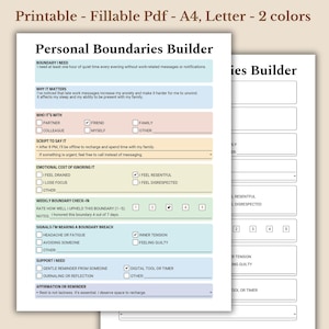 Planificador de límites personales, autocuidado, PDF rellenable, herramienta de coaching imprimible, tamaño carta, A4