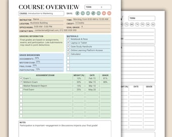 Kursübersicht, Aufgabenverfolgung, Studienplaner, Abitur, Universität ausfüllbares druckbares PDF