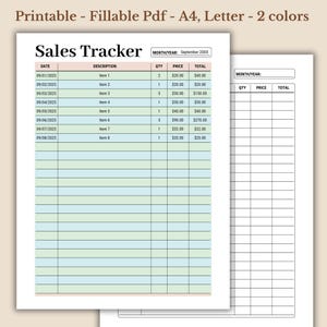 Seguimiento de ventas, Registro de ventas, Pequeñas empresas, Seguimiento de pedidos, PDF imprimible y rellenable, Formato A4, Descarga instantánea