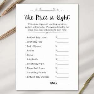 Jogo de chá de bebê The Price is Right, editável The Price is Right, jogo de caligrafia para bebê para impressão, modelo Canva, download instantâneo