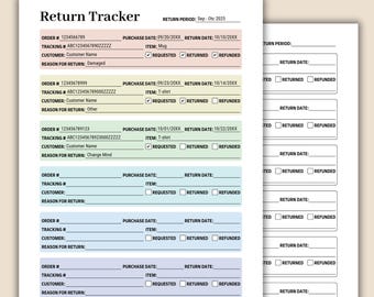 Return Tracker, Fillable Refund Tracker PDF, Printable Item Return Organizer, Order Returns Overview, Instant Download